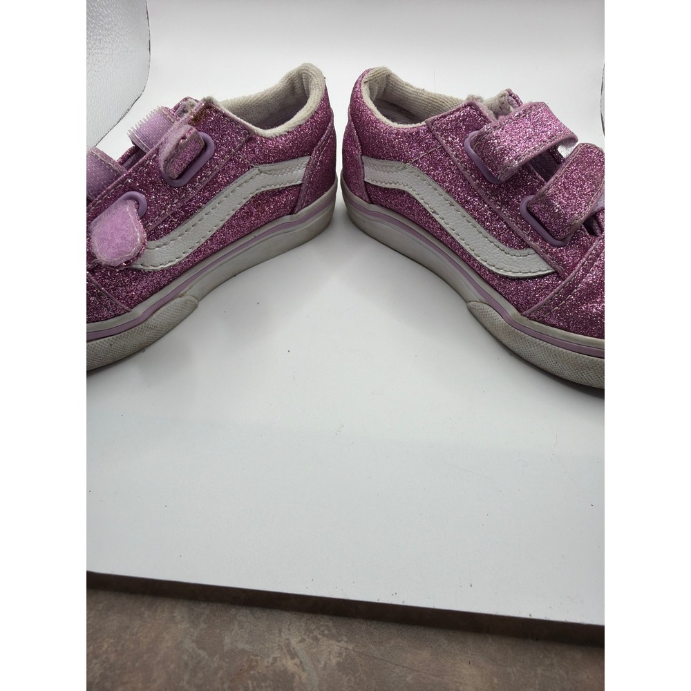 Vans Old Skool V Toddler Pink Glitter Hook and Loop Sneakers Size 8.0 - Picture 4 of 10